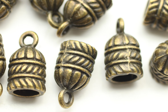 Cord Ends, Fancy, 15x8, 6mm End, Antique Bronze Plated Metal Alloy, 12 PCS