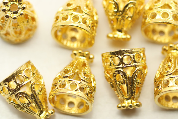CONE, Filigree, 12x9 8mm end, Shinny Gold Plated (metal alloy), approx 10 per bag