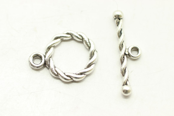 Toggle, Twisted, 12x2mm, 19mm bar, Antique Silver Plated Metal Alloy, approx. 25 sets