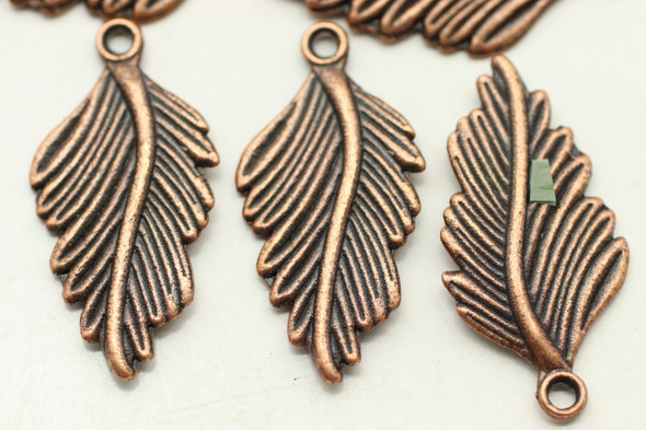 Leaf Charm, Fern, Double Sided, 30x15x2mm, Antique Copper Plated Metal Alloy, 10 PCS