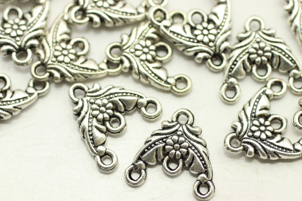 Chandelier, Flower Design, Double Sided, 15x14x3mm, Antique Silver Plated Metal Alloy, approx. 24 PCS