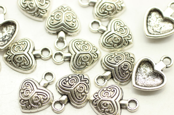 HEART, Patterned, 14x10x3mm, Antique Silver Plated (metal alloy), approx 30 per bag
