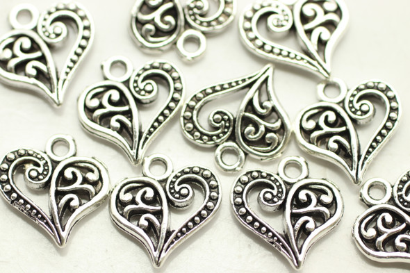 HEART, Split Design, Double Sided, 14x13x3mm, Antique Silver Plated (metal alloy), approx 28 per bag