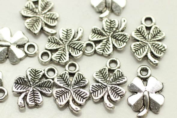 Four Leaf Clover, Double Sided, 15x10x2mm, Antique Silver Plated Metal Alloy, approx. 40 PCS