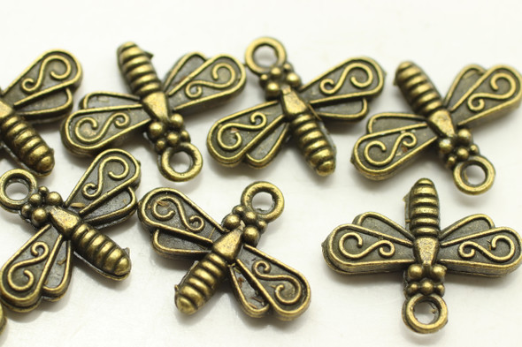 Dragonfly, Double Sided, 16x19x3mm, Antique Bronze Plated Metal Alloy, approx. 14 PCS