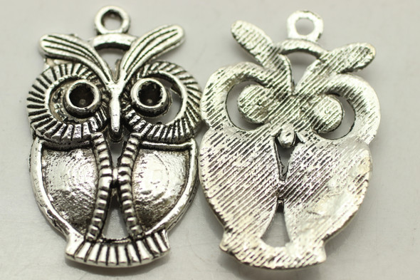 Owl, 34x22x3mm, Antique Silver Plated Metal Alloy, 6 PCS