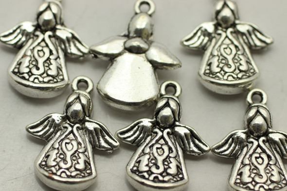 ANGEL, Drop, Double Sided, 22x18x5mm, Antique Silver Plated (metal alloy), approx 8 per bag