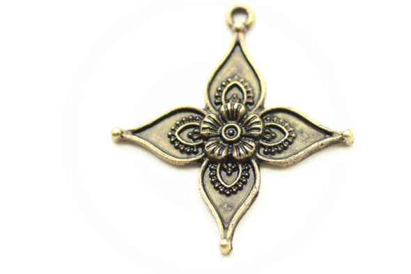 FLORAL, 4 Point, 35x33x2.5mm, Antique Bronze Plated (metal alloy), approx 6 per bag