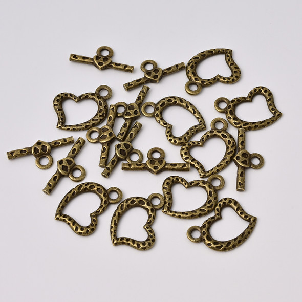 Toggle, Heart, 22x17mm, 22mm Bar, Antique Bronze Plated Metal Alloy, approx. 7 sets
