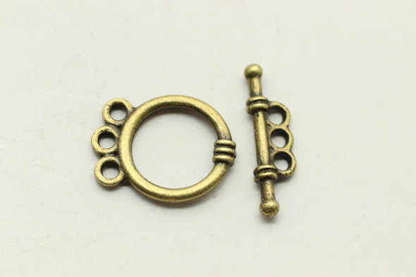 Toggle, Three Strand, 18x14x2mm, bar is 20x5mm at loop, Antique Bronze Plated Metal Alloy, approx. 14 sets