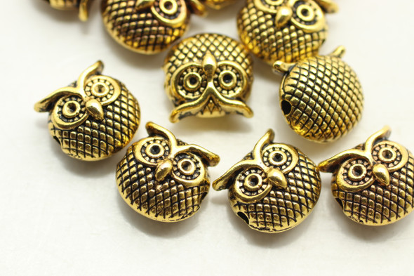 Owl,  Double Sided, 10x11x7mm, Antique Gold Plated Metal Alloy, 11 PCS