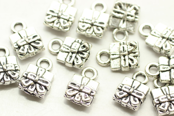 Present Box with Box, Double Sided, 12x8x4mm, Antique Silver Plated (Metal Alloy), approx 30 per bag