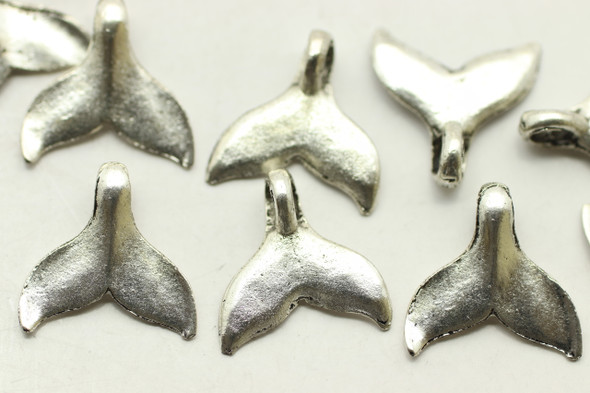 Whale Tail, Double Sided, 11x12x4.5mm, Antique Silver Plated (Metal Alloy), approx 28 per bag