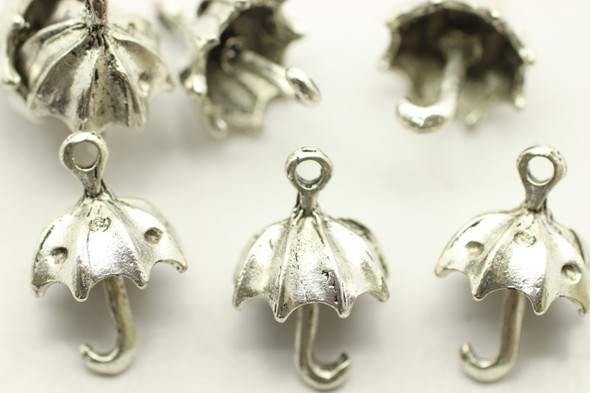 Umbrella, Double Sided, 19x3mm, Antique Silver Plated (Metal Alloy), approx 13 per bag