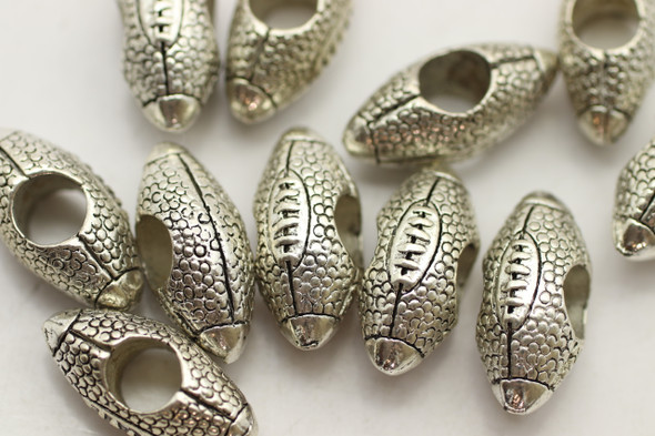 Football bead, Double Sided, 17x9x5mm hole, Antique Silver Plated (Metal Alloy), approx 11 per bag