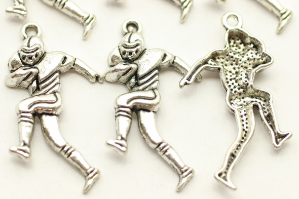 Running Football Player, 30x16x3mm, Antique Silver Plated (Metal Alloy), approx 12 per bag