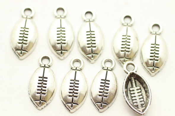 Football, Drop on side, 15x7x3mm, Antique Silver Plated (Metal Alloy), approx 50 per bag
