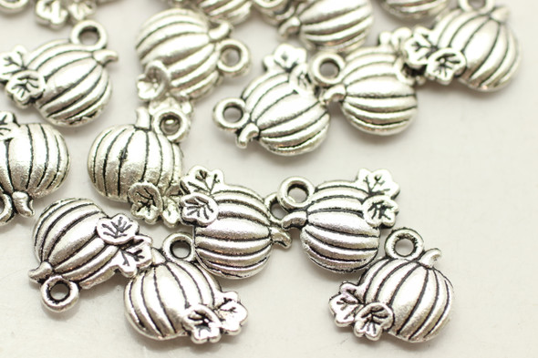 Pumpkin, Double Sided, 10x10x3mm, Antique Silver Plated (Metal Alloy), approx 39 per bag