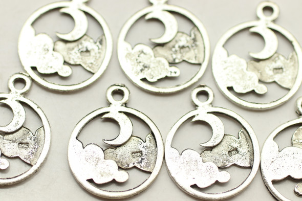 Moon & Clouds, Double Sided, 19x15x1mm, Antique Silver Plated (Metal Alloy), approx 29 per bag