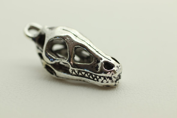 T-Rex Skull, Double Sided, 23x9x9mm, Antique Silver Plated (Metal Alloy), approx 9 per bag