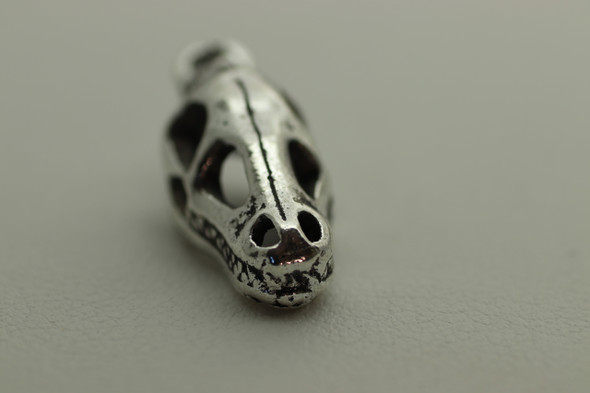 T-Rex Skull, Double Sided, 23x9x9mm, Antique Silver Plated (Metal Alloy), approx 9 per bag