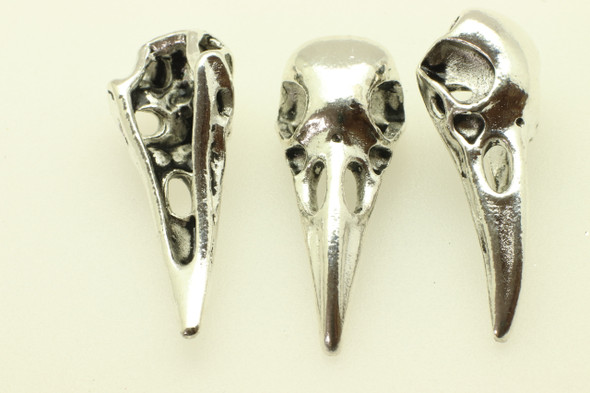 Crow Skull, Double Sided, 34x12x10mm, Antique Silver Plated (Metal Alloy), approx 4 per bag