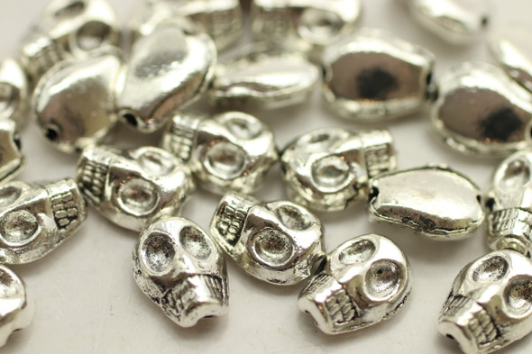 Small Skull, Double Sided, 8x6x3mm, Antique Silver Plated (Metal Alloy), approx 45 per bag