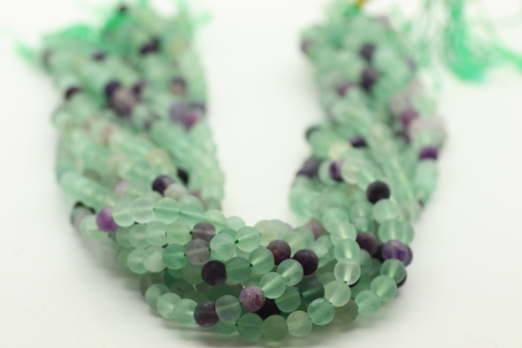 Fluorite, Matte, Mixed Colors, Natural, Smooth Round, 6mm, One Strand