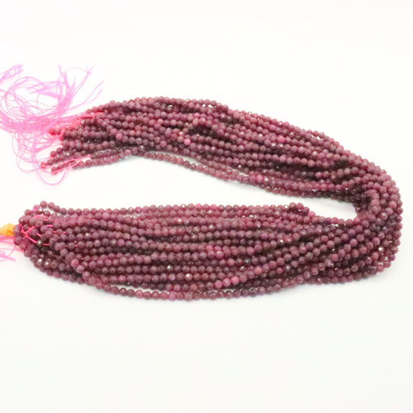 Ruby, Natural, Faceted Round, One 3mm Strand