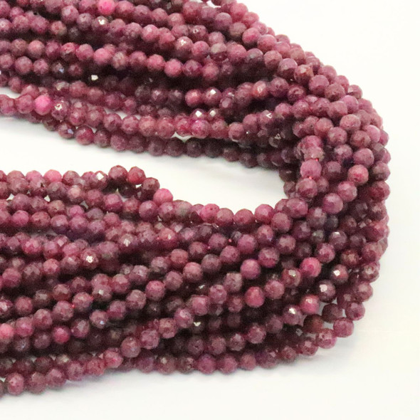 Ruby, Natural, Faceted Round, One 3mm Strand