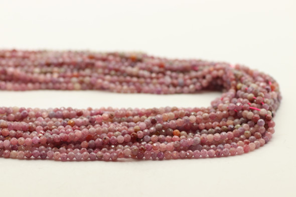 Ruby, Natural, Faceted Round, 3mm, One Strand