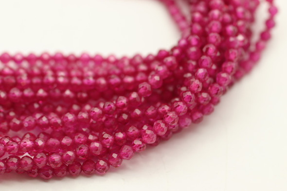 Ruby, Lab Created, Faceted Round, 2mm, One Strand