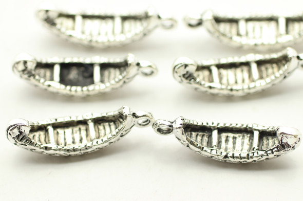 Canoe, Double Sided, 24.4x7x3mm, Antique Silver Plated (Metal Alloy), approx 7 per bag
