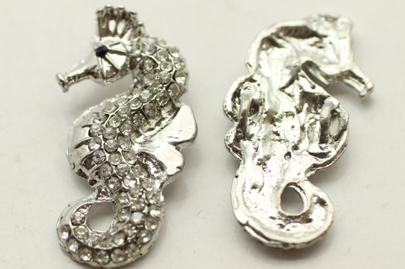 Seahorse, Rhinestone, 38x15mm, Antique Silver Plated (Metal Alloy), 2 per bag