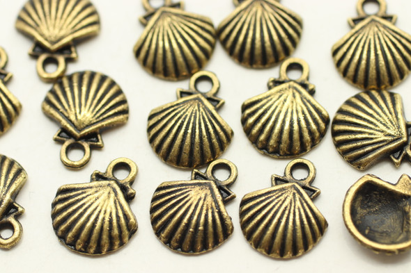 SCALLOP SHELL, 14x12x3mm, Antique Bronze Plated (Metal Alloy), approx 29 per bag