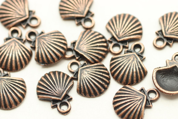 SCALLOP SHELL, 14x12x3mm, Antique Copper Plated (Metal Alloy), approx 29 per bag