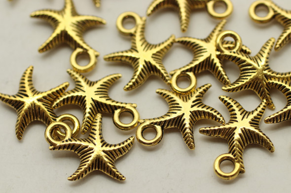 Starfish, Double Sided, 15x12x2mm, Antique Gold Plated (Metal Alloy), approx 35 per bag