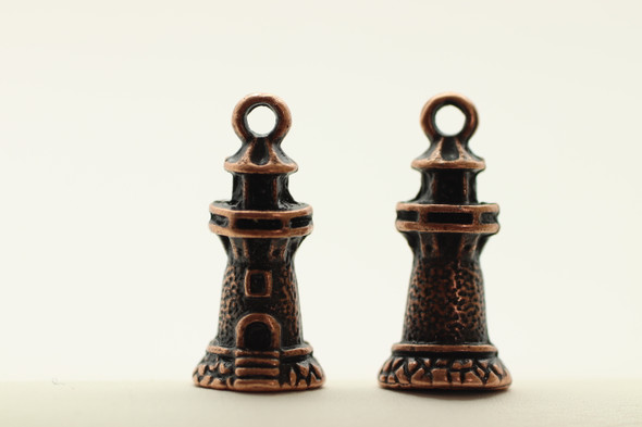 Lighthouse, Double Sided, 20x10mm, Antique Copper Plated Metal Alloy, 12 PCS