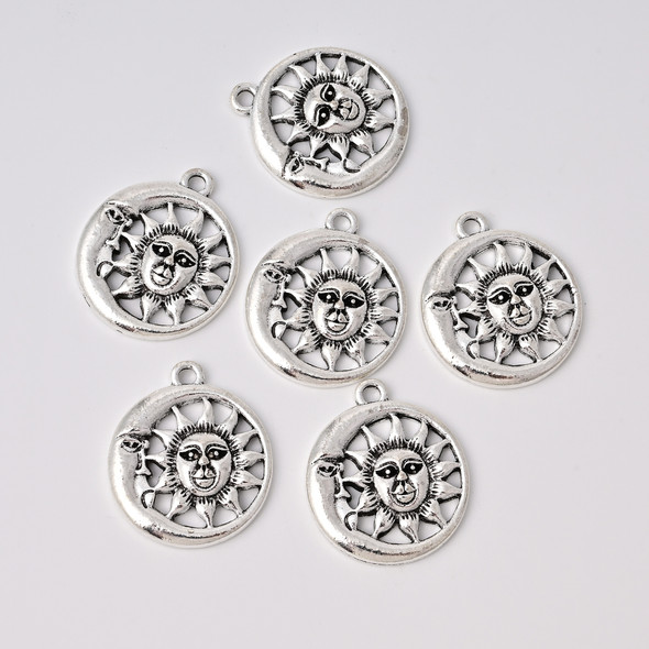 Sun and Moon, 30x26x3mm, Antique Silver Plated Metal Alloy, 5 PCS
