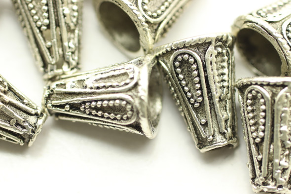 Cone, Beaded Design, 11x8mm, Antique Silver Plated (Metal Alloy), approx. 20