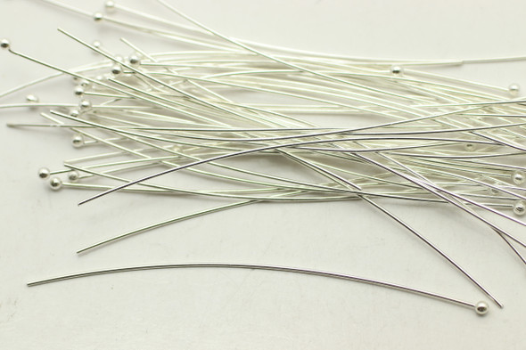 Ball Headpin, 2.75",  22 Gauge,  Silver Plated Brass, approx. 30 PCS