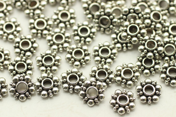 Daisy Spacer, 6x2mm, Antique Silver Plated (Metal Alloy), approx 55