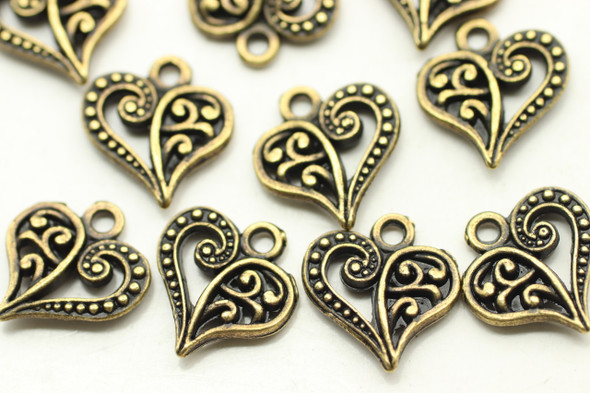 HEART, Split Design, Double Sided, 14x13x3mm, Antique Bronze Plated (metal alloy), approx 28 per bag