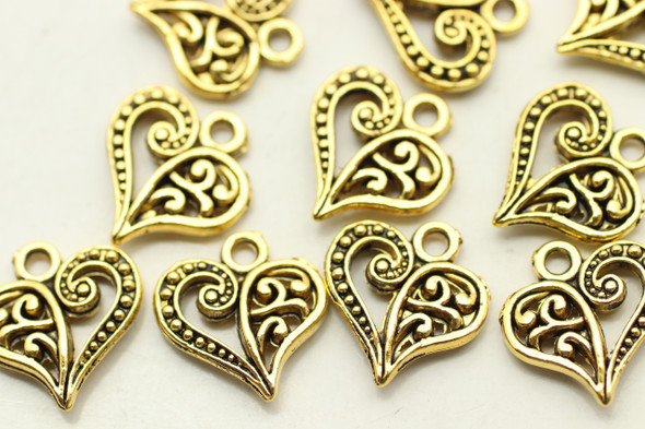 HEART, Split Design, Double Sided, 14x13x3mm, Antique Gold Plated (metal alloy), approx 28 per bag