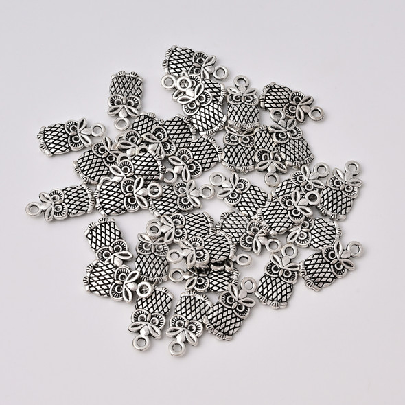 Owl, 14x7mm, Antique Silver Plated Metal Alloy, approx. 44 PCS