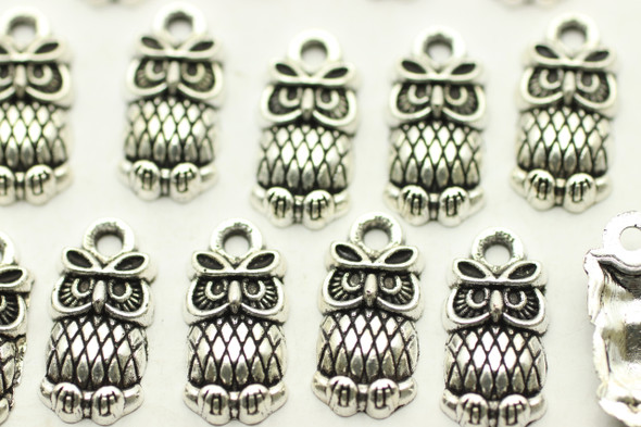 Owl, 14.4x7.3mm, Antique Silver Plated Metal Alloy, approx. 44 PCS