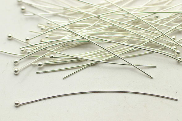 Ball Headpin, 2", 22 Gauge, Silver Plated Brass, approx. 50 PCS