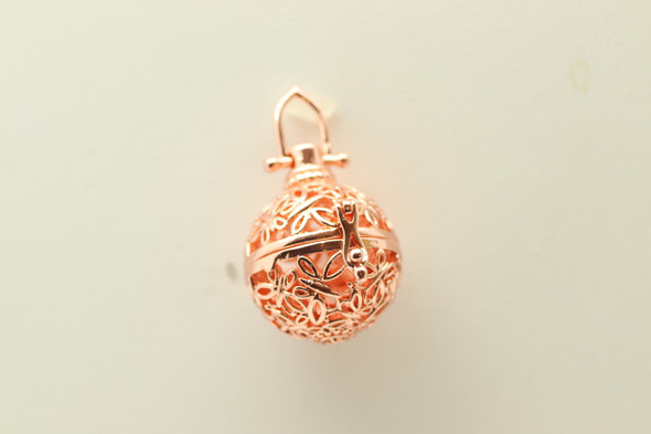 Cage, Globe, Filigree, Rose Gold Plated Metal Alloy, Pendant 28mm