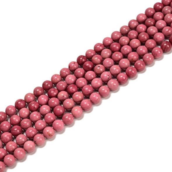 8mm Rhodonite, Pink, Natural, Smooth Round