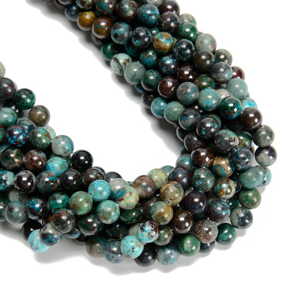 Chrysocolla, Fynchenite, Natural, Smooth Round, 8mm, One Strand